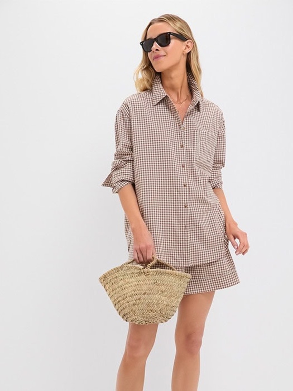 NWT Tuckernuck x Studio McGee Agusta Shorts in Mocha Cotton Gingham Size S - Picture 2 of 12